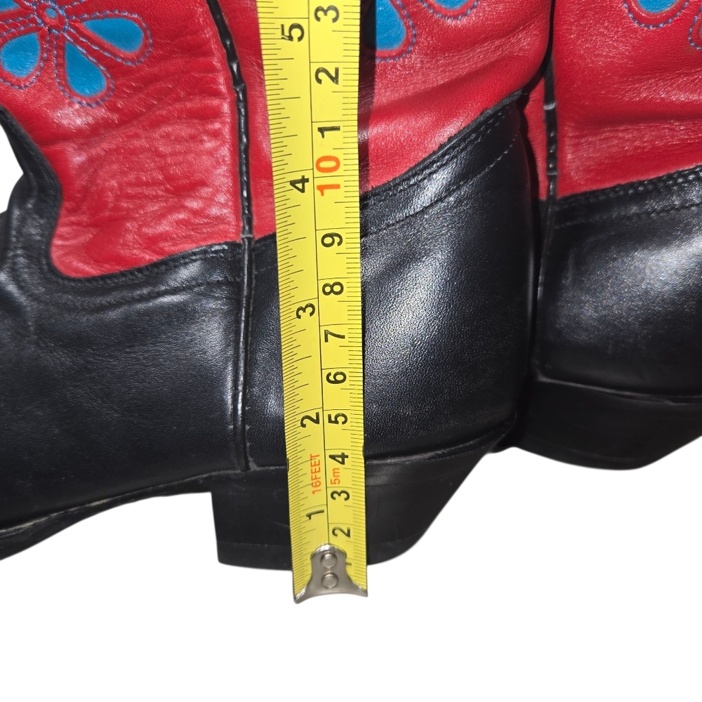 Vintage Tony Lama Black Red White Blue Flower Western Leather Boots Size 7 - Picture 13 of 16